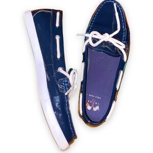 Cole Haan Nantucket Moccasin Boating Loafers Blue Patent Leather Slip On Shoes